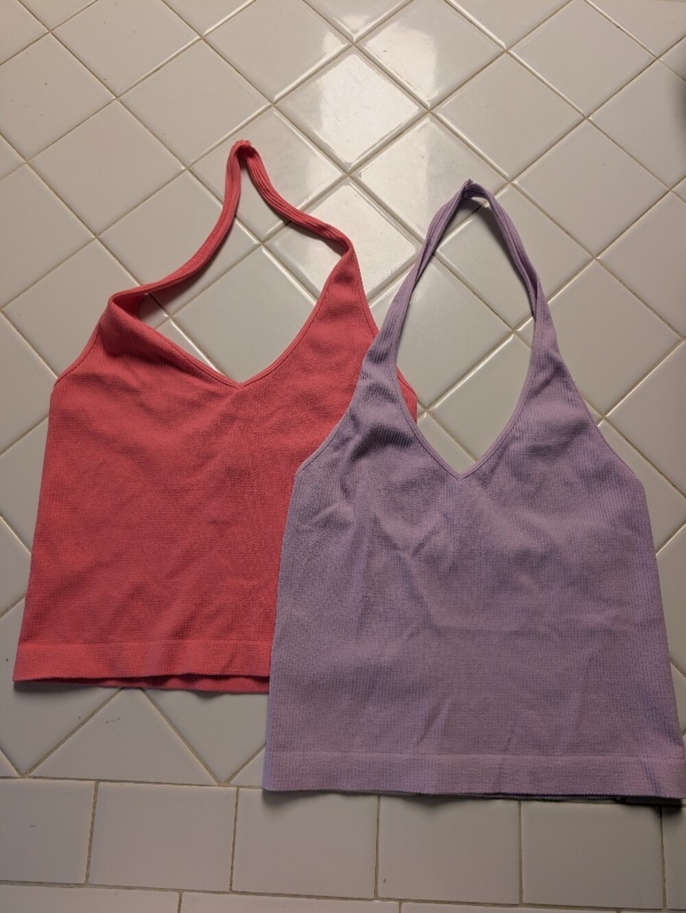 Nikibiki Coral Pink and Lavender Ribbed Halter Camisoles